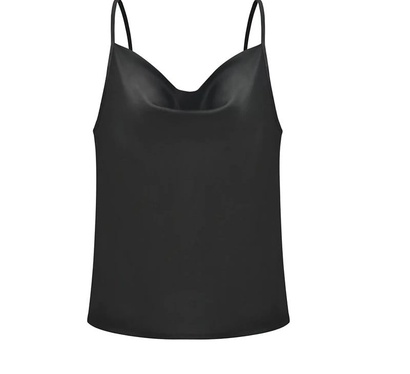 Xandra - Satijnen V-hals Top met spaghetti bandjes