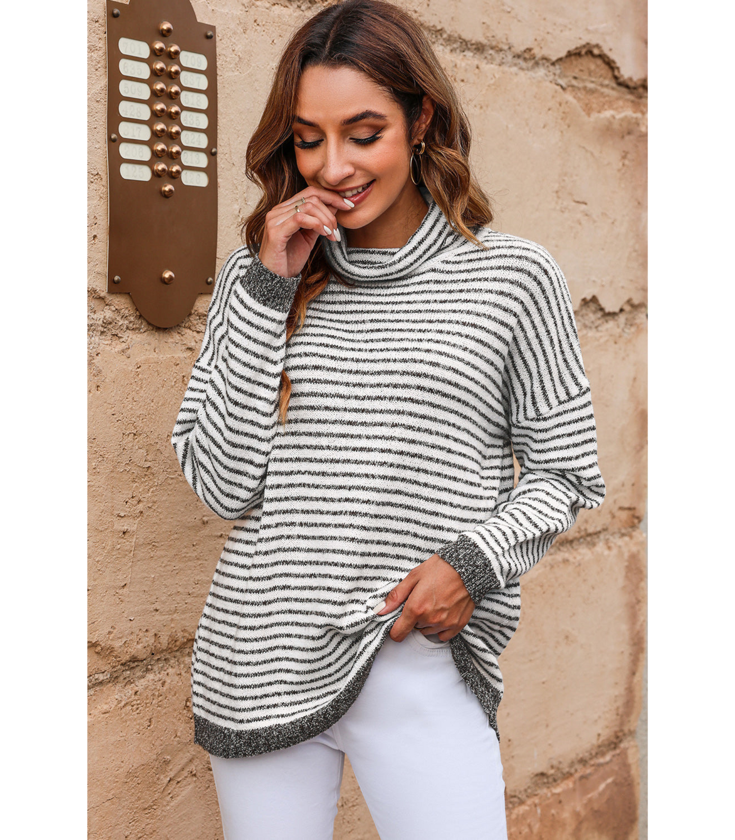 Shirly - Grijs Gestreepte Coltrui