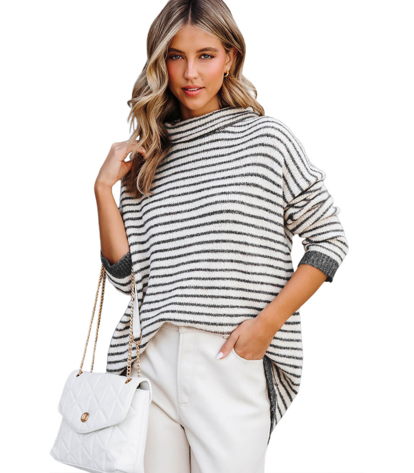 Shirly - Grijs Gestreepte Coltrui