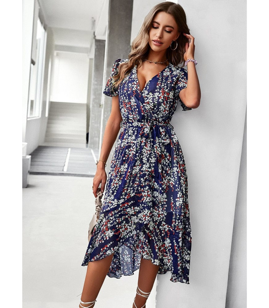 Maudi -  Jurk met bloemenprint en tailleband