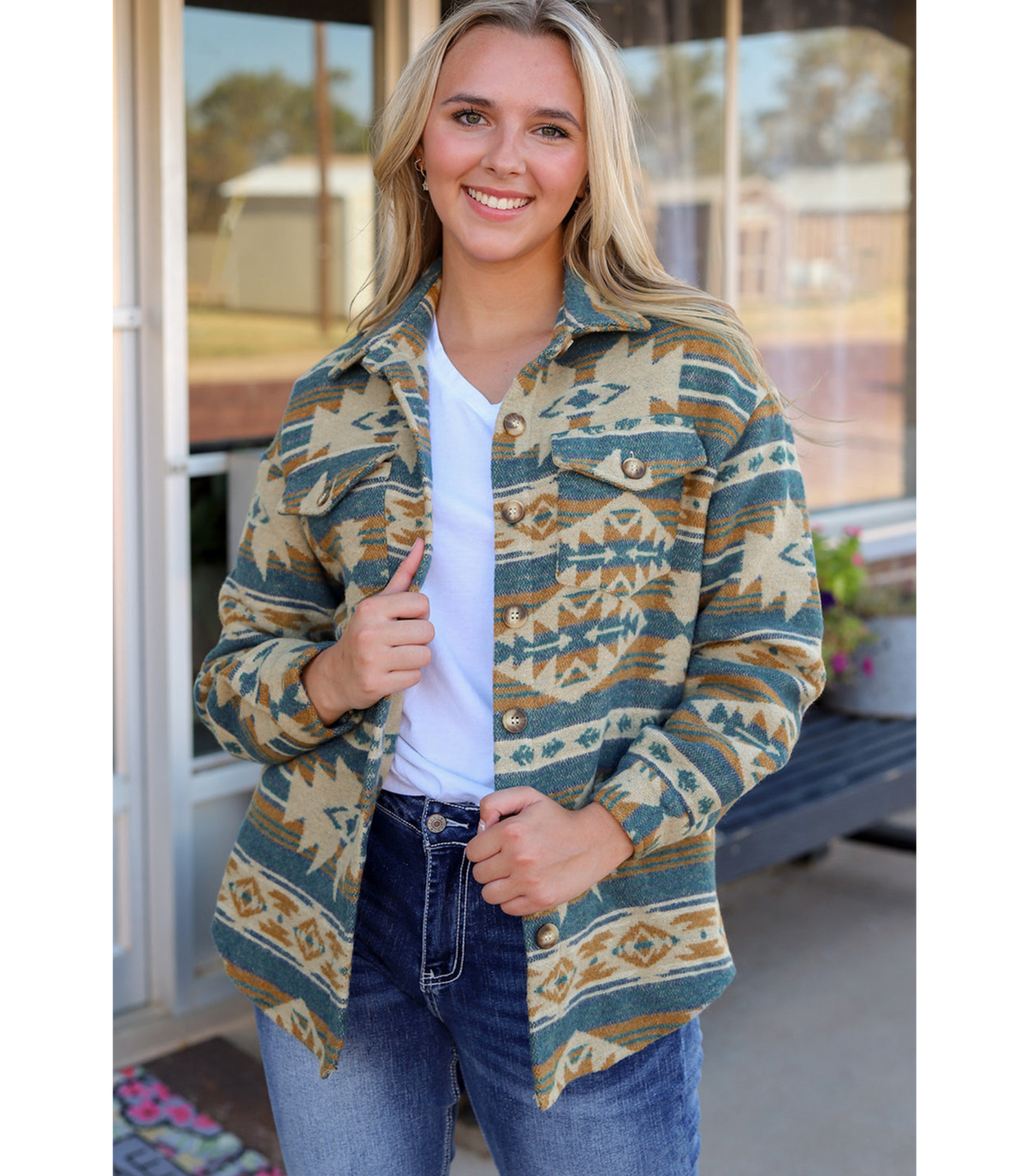 Loena - Lange vest met patroon