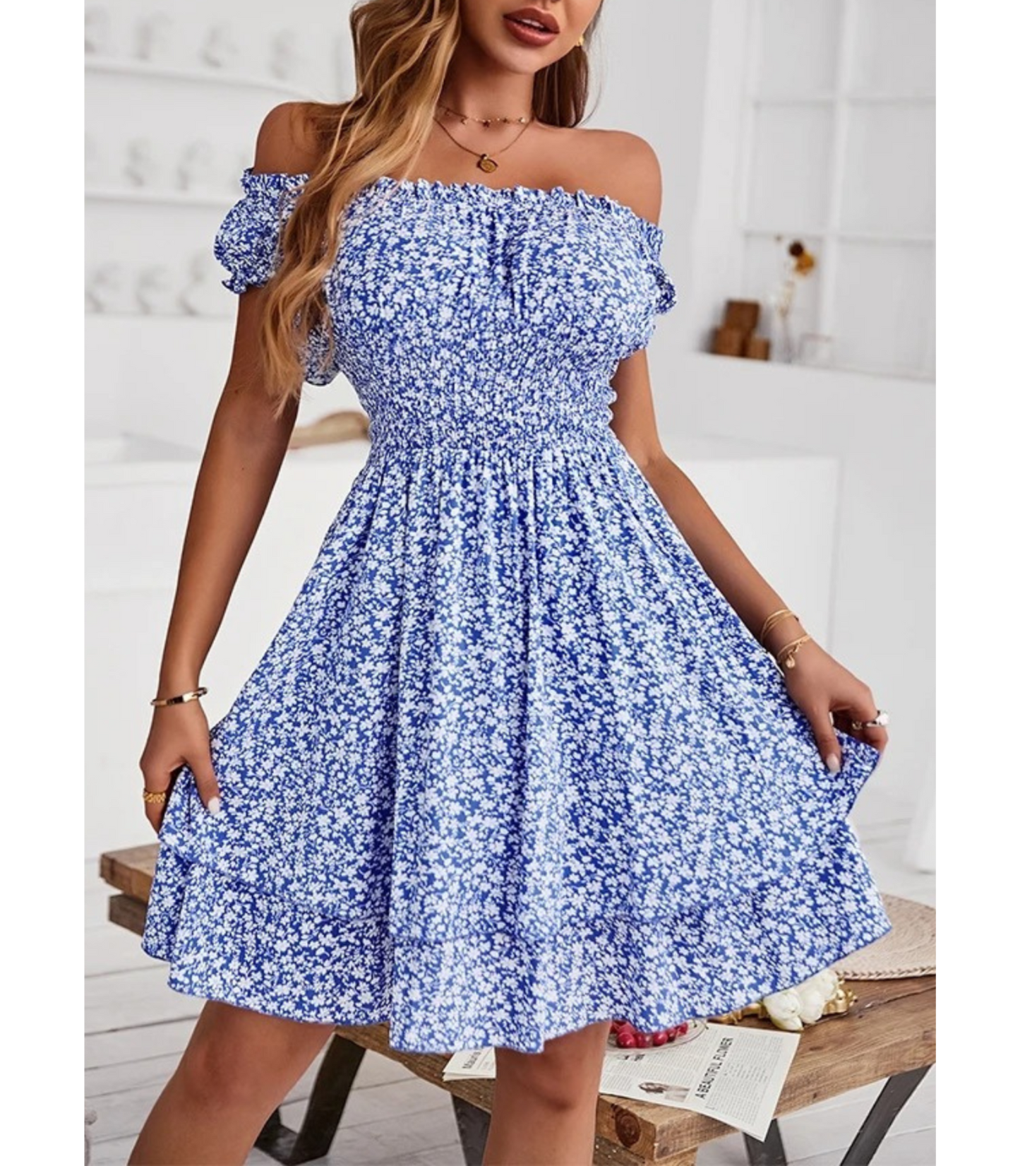 Aster - Off shoulder zomerjurk