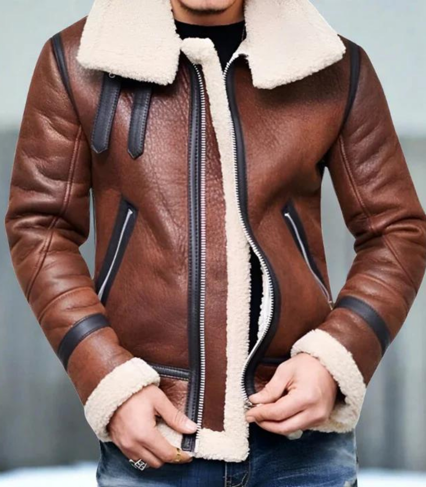 Jeack - lerenlook winterjas wol gevoerd