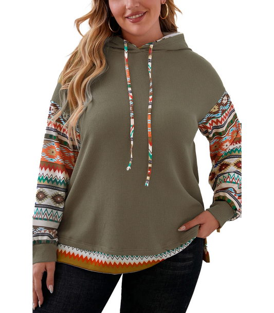 Sophie - Donkergroene Azteken Hoodie met Wafelpatroon