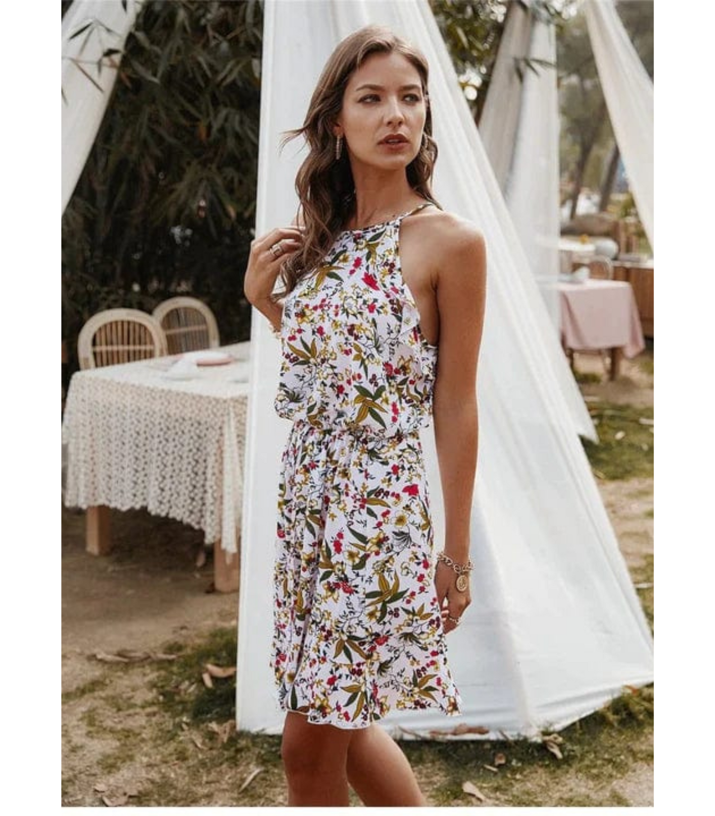 Sofia – Mini Jurk met Bloemenprint en Halterhals