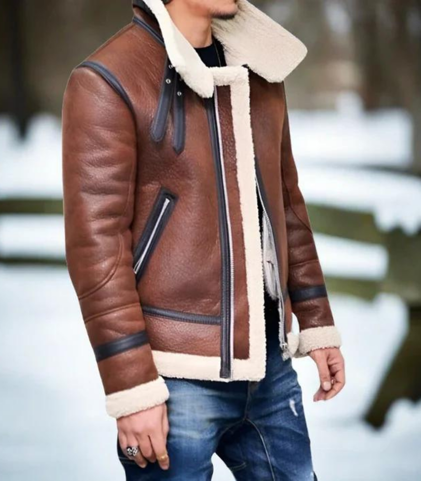 Jeack - lerenlook winterjas wol gevoerd