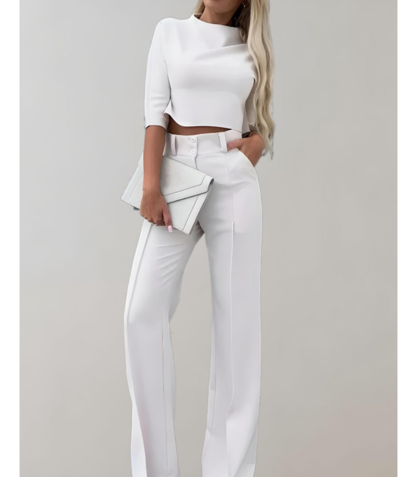Benthe - set met Korte Mouwen Top en Wijde Pijpen Broek