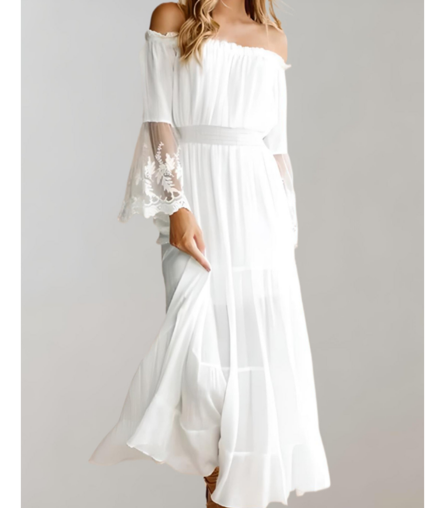 Kiki - midi jurk met lange mouwen en tailleband
