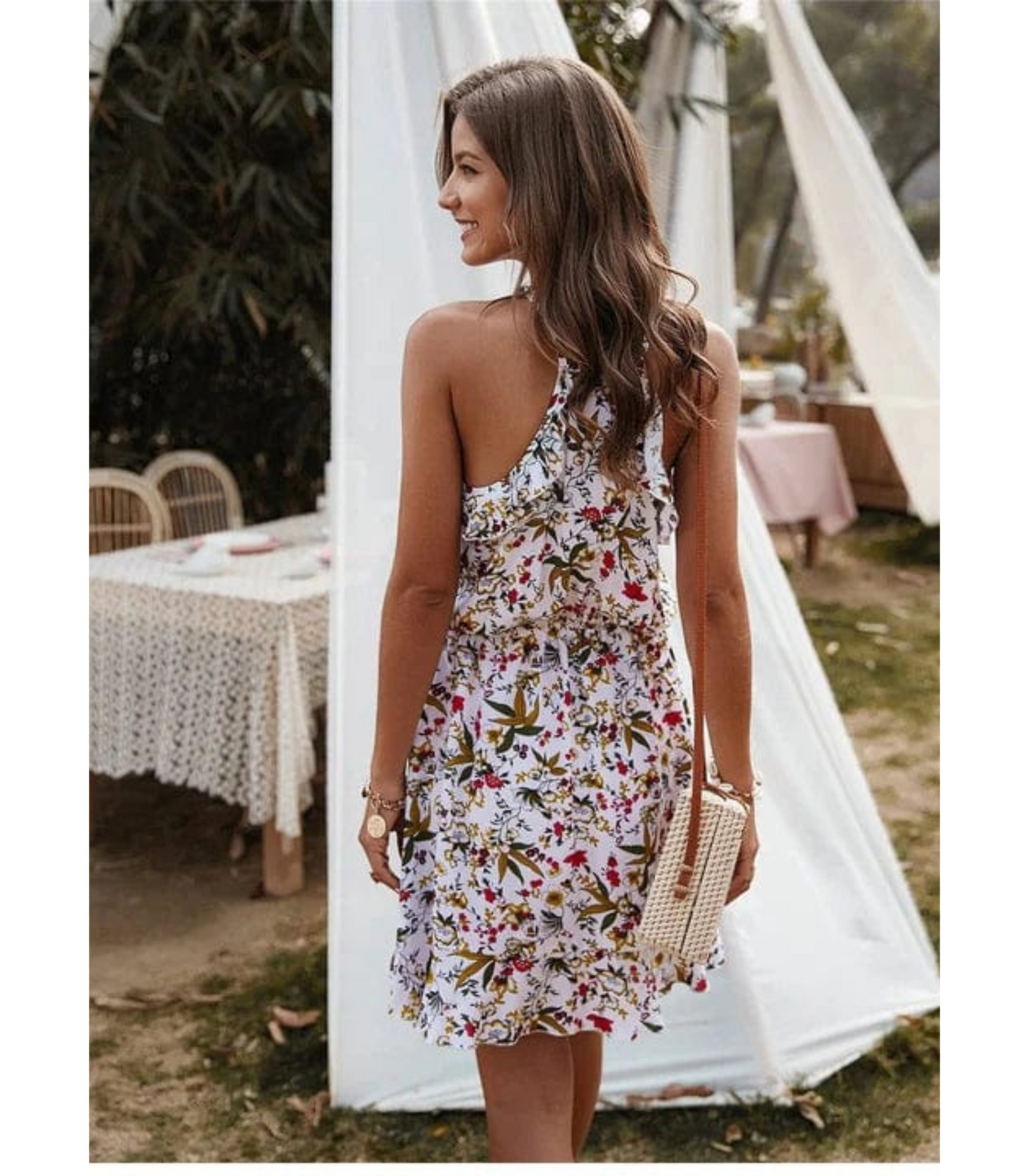 Sofia – Mini Jurk met Bloemenprint en Halterhals