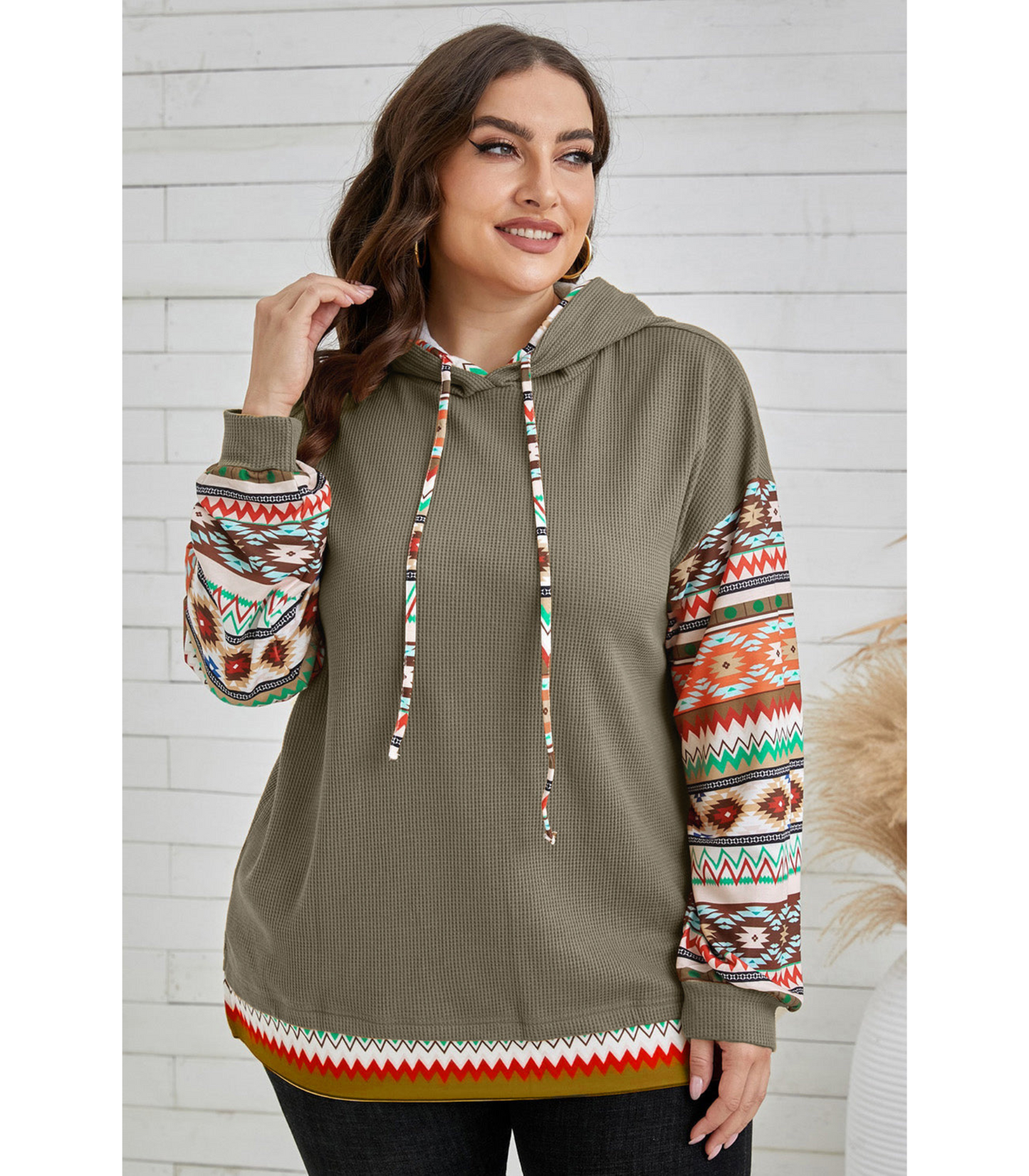 Sophie - Donkergroene Azteken Hoodie met Wafelpatroon