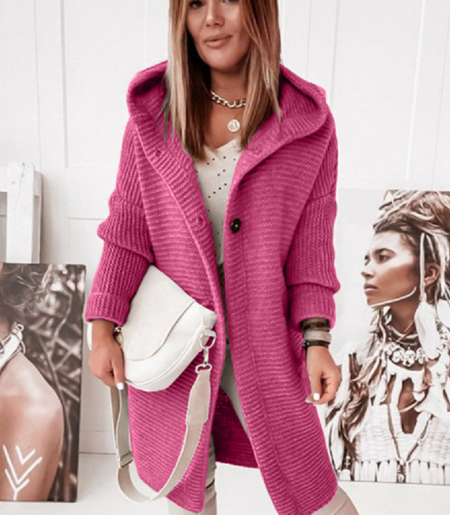 Mirthe  - Gebreid vest met capuchon