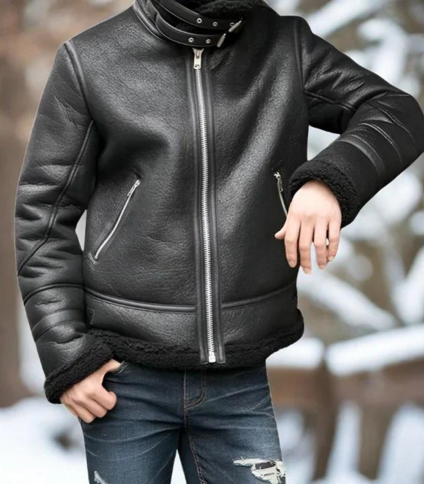 Jeack - lerenlook winterjas wol gevoerd