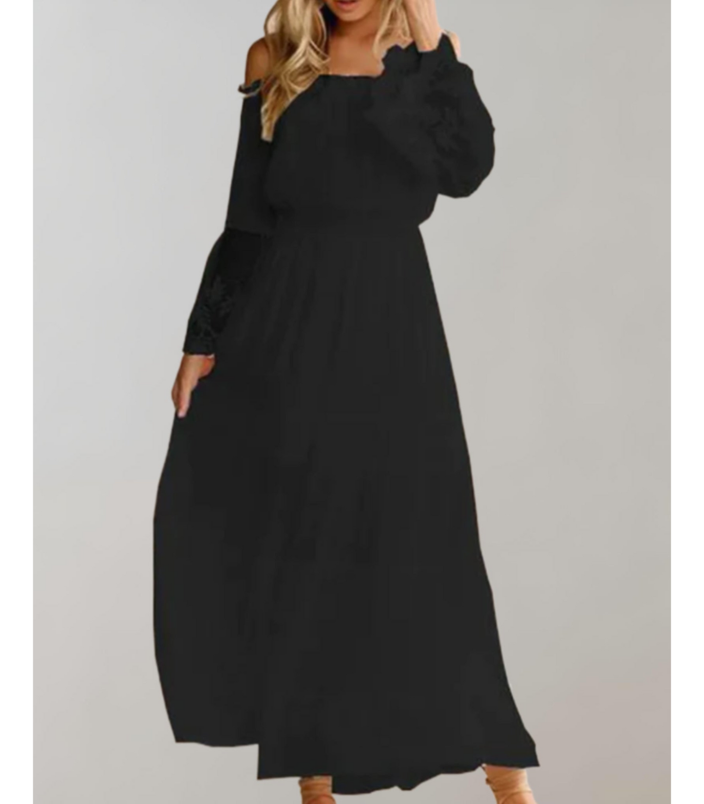 Kiki - midi jurk met lange mouwen en tailleband