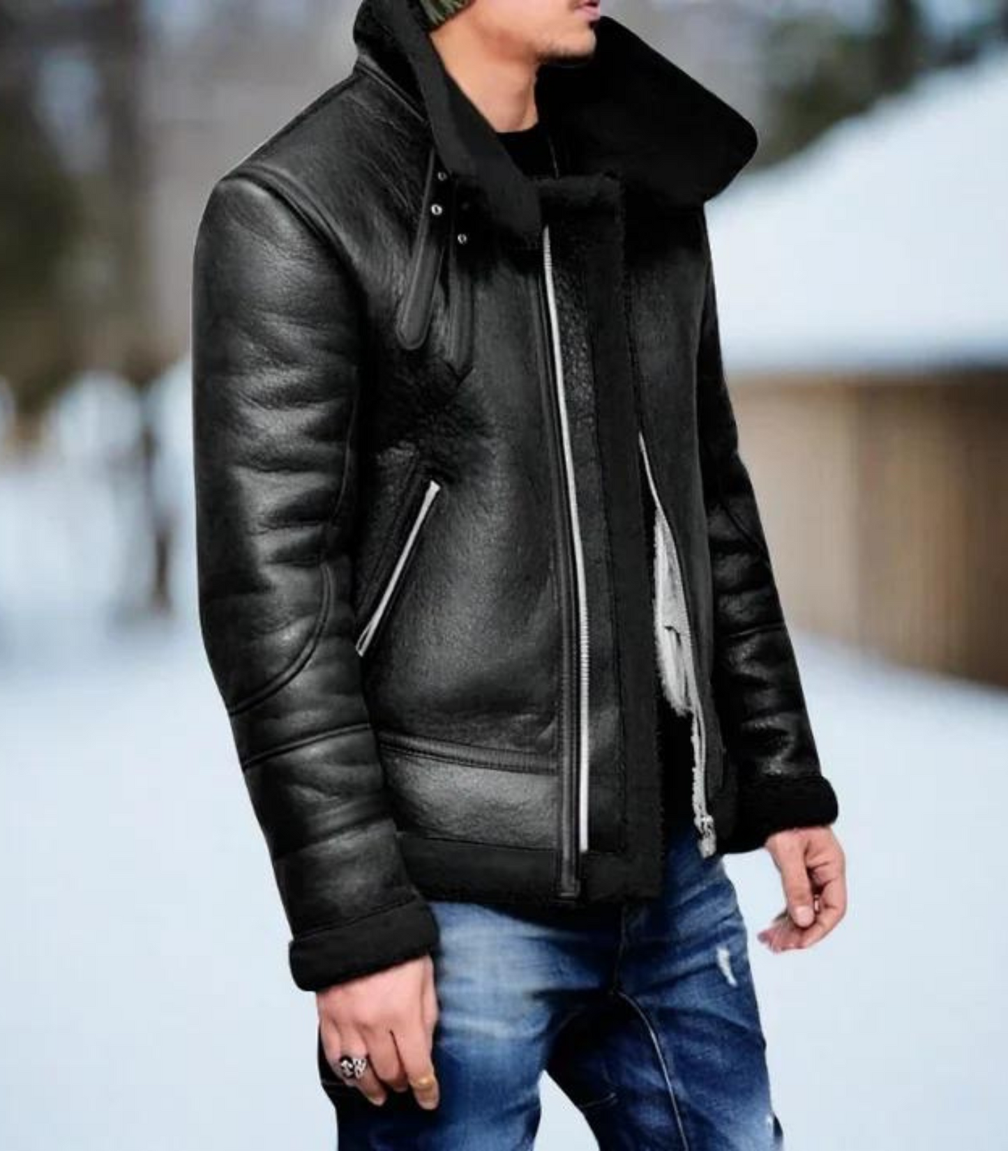 Jeack - lerenlook winterjas wol gevoerd
