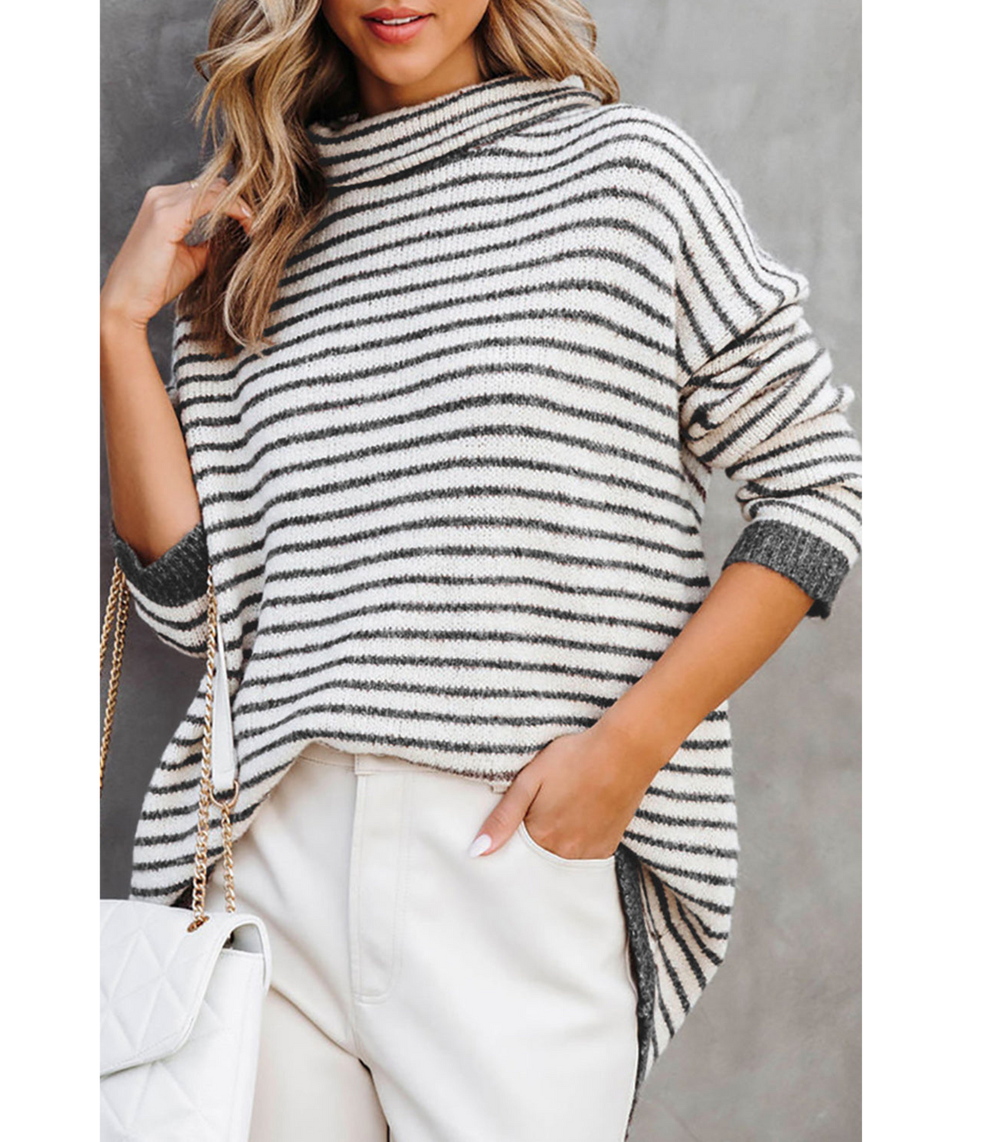 Shirly - Grijs Gestreepte Coltrui