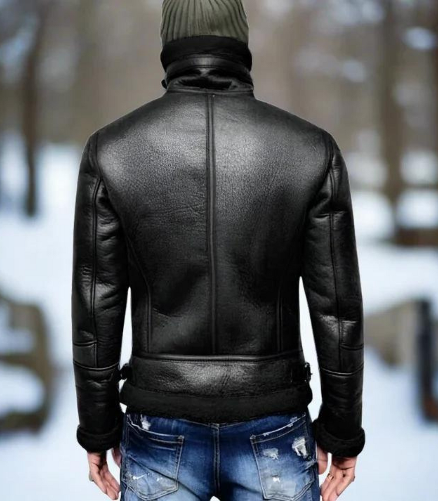 Jeack - lerenlook winterjas wol gevoerd