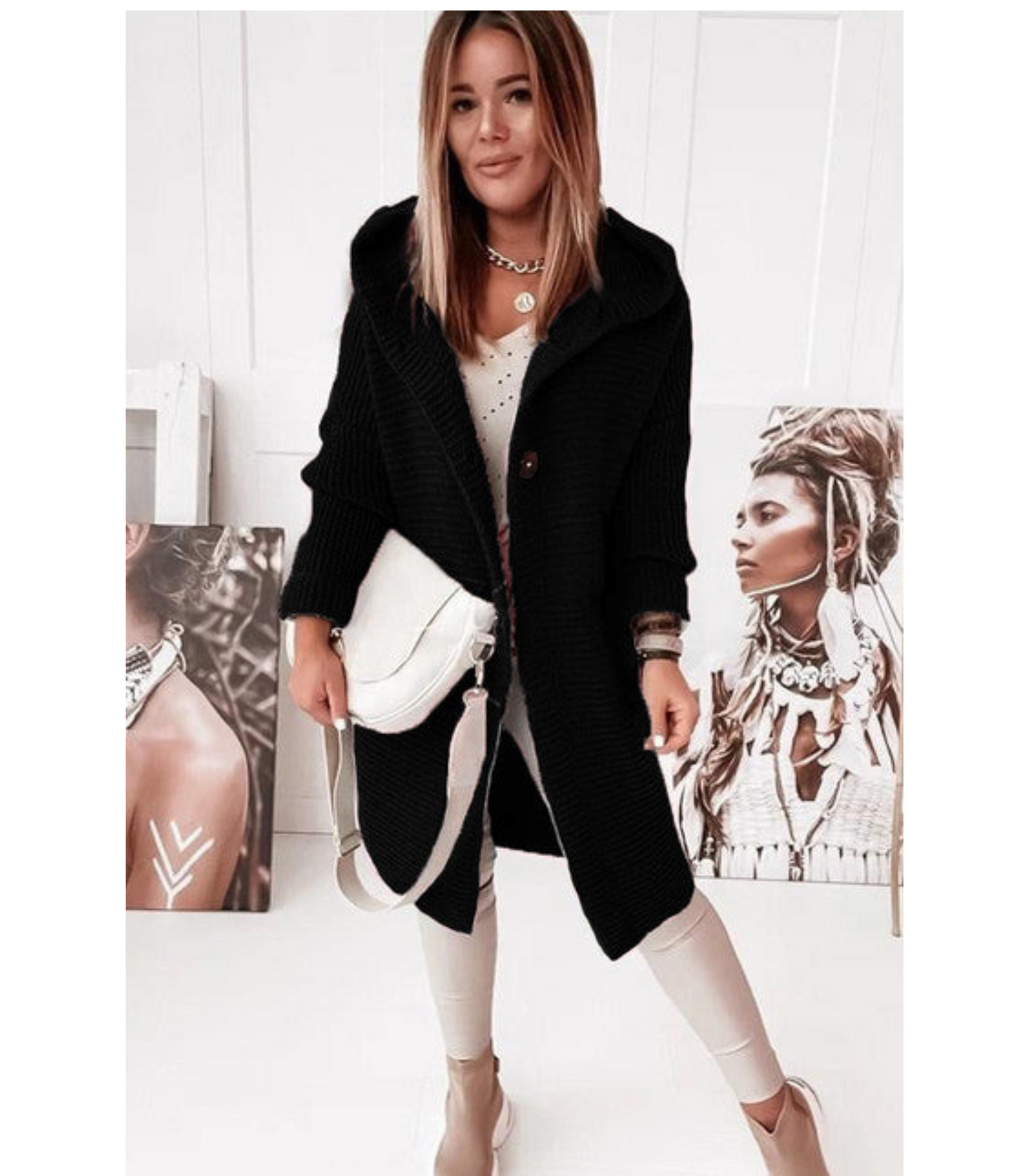 Mirthe  - Gebreid vest met capuchon