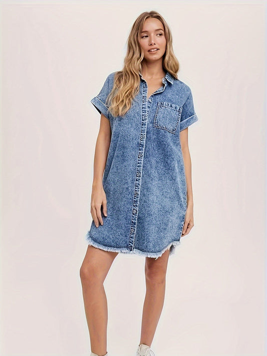 Alise - Dames Denim Mini Jurk met Knopen