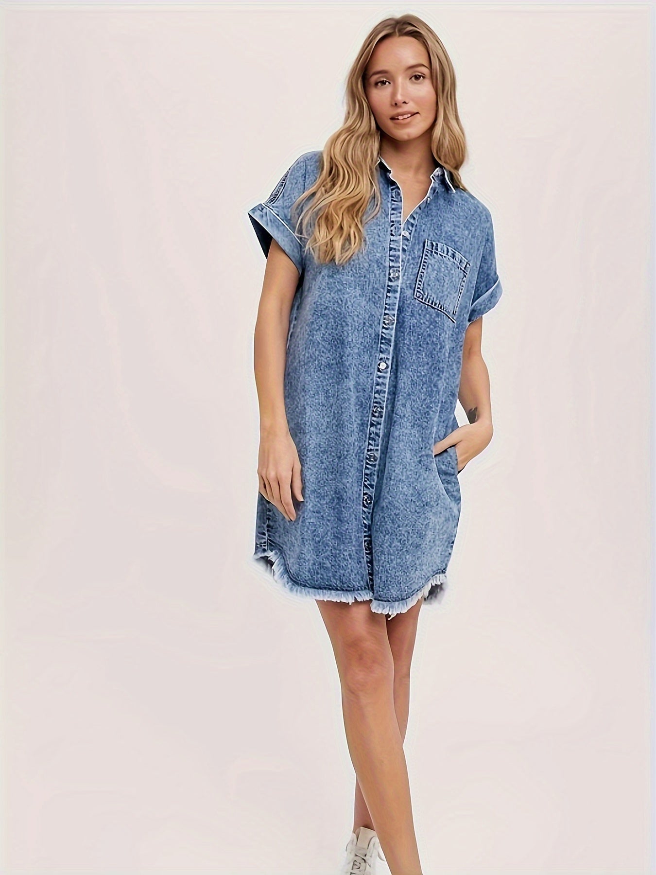 Alise - Dames Denim Mini Jurk met Knopen