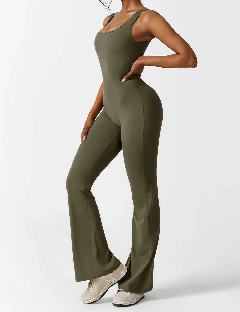 Amerins - Flared V-Back Jumpsuit