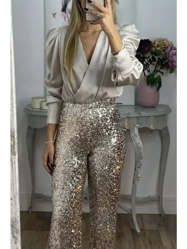 Annefloor - elegante pailletten feestbroek