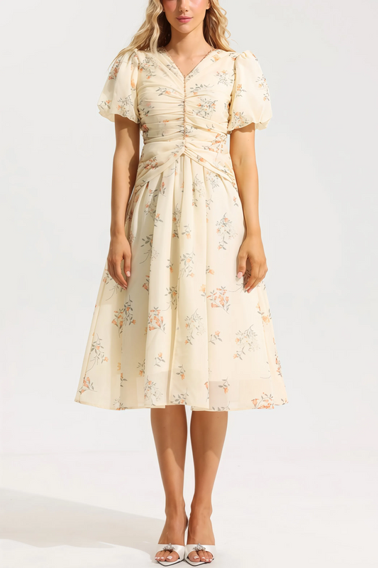 Auralyn - Charmante Midi-Jurk met Bloemenprint en V-Hals voor Dames