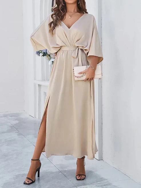 Auralyn - Maxi Zomerjurk met V-hals en Strikceintuur voor Dames