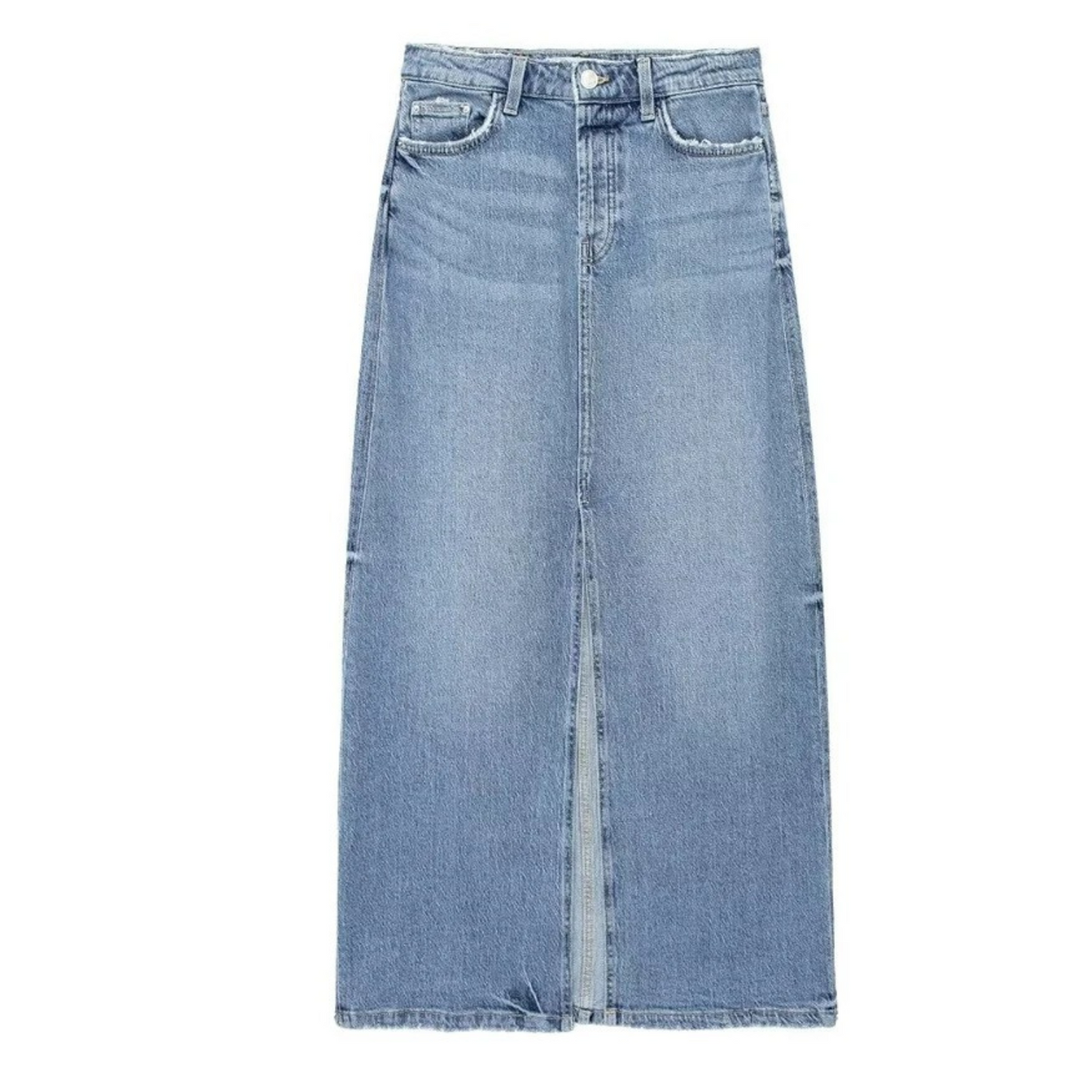 Birke - Hoge taille lichtblauwe lange spijkerrok