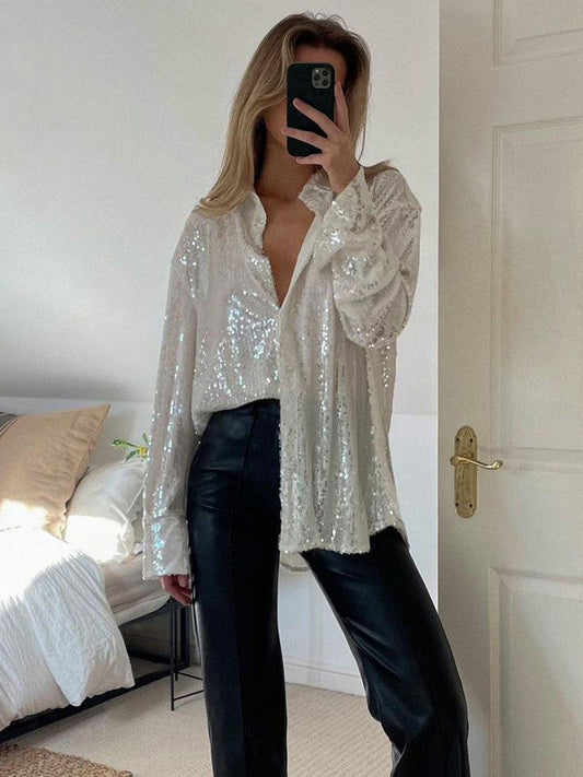 Charlaine - Trendy Oversized Blouse met Glittereffect