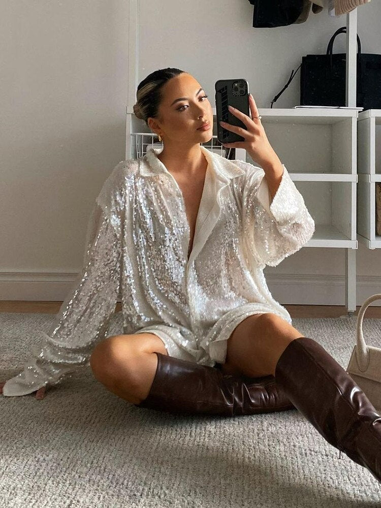 Charlaine - Trendy Oversized Blouse met Glittereffect