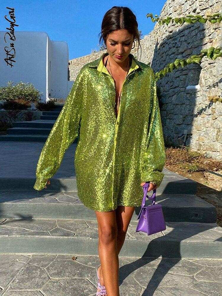 Charlaine - Trendy Oversized Blouse met Glittereffect