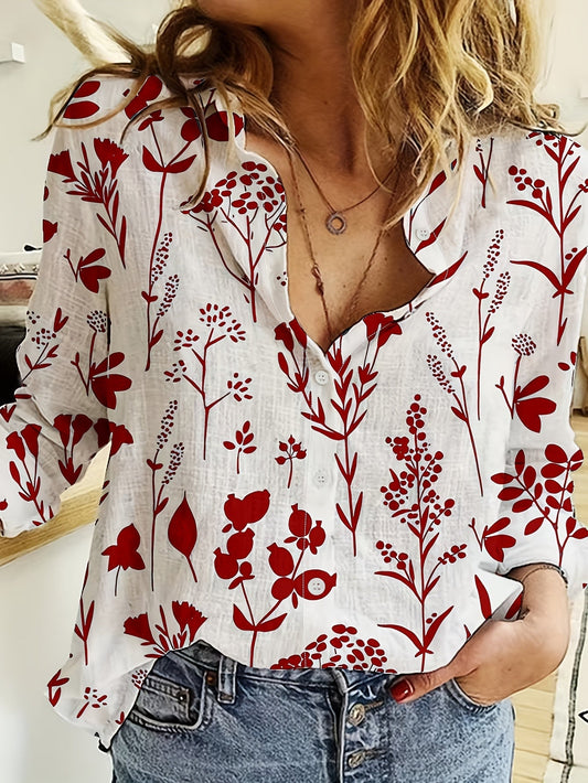 Chenaya - damesblouse lange mouwen me bloemmotief en reverskraag
