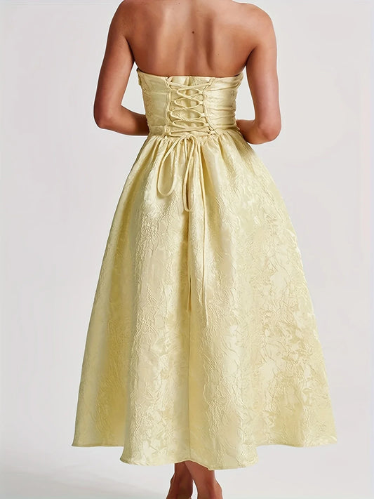 Daphne - Off-Shoulder Satijnen Jacquard Jurk voor Dames voor Feestjes
