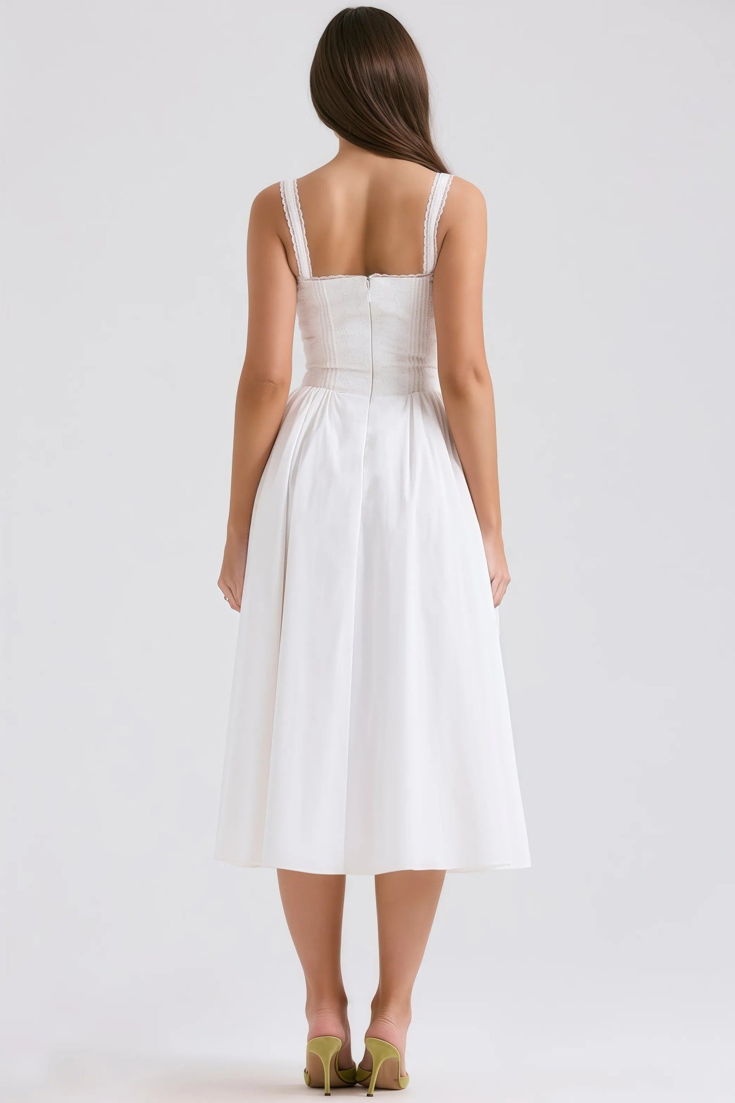 Djura - Witte Halter Midi-jurk met Kantdetails Vooraan
