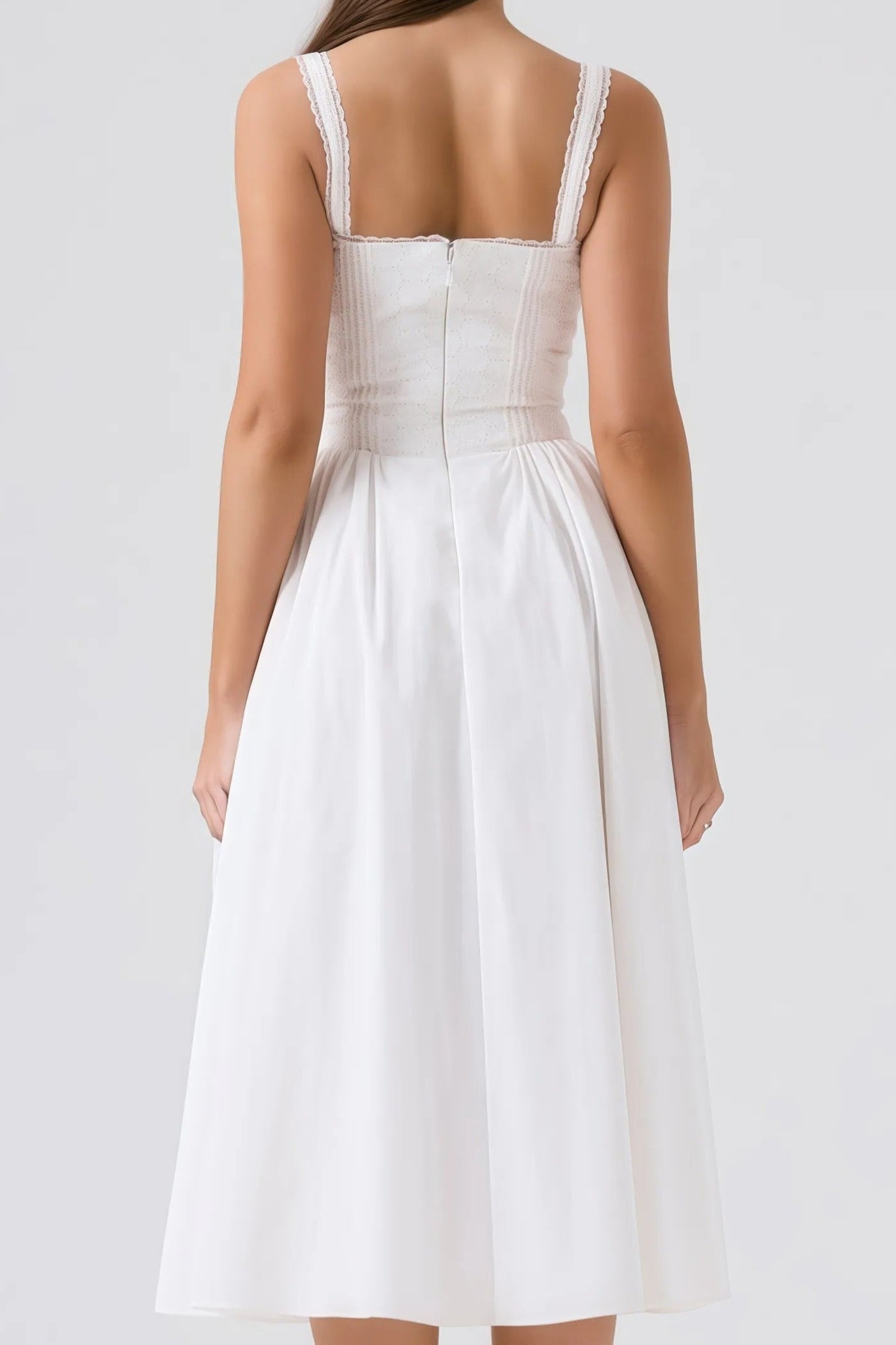 Djura - Witte Halter Midi-jurk met Kantdetails Vooraan