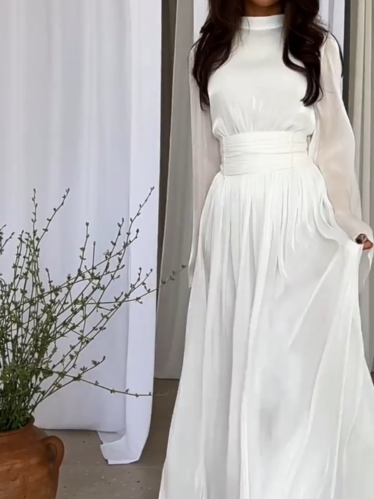 Eleanore - Elegante Plooi met Strik Riem Maxi Gala Jurk