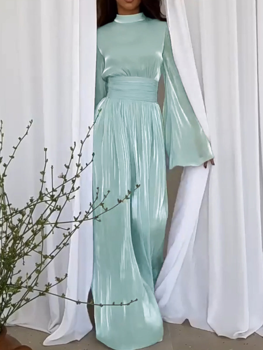 Eleanore - Elegante Plooi met Strik Riem Maxi Gala Jurk