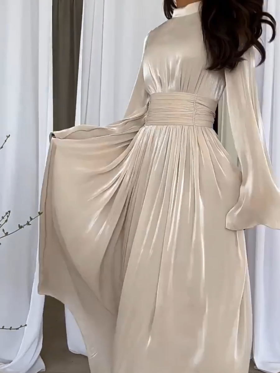 Eleanore - Elegante Plooi met Strik Riem Maxi Gala Jurk