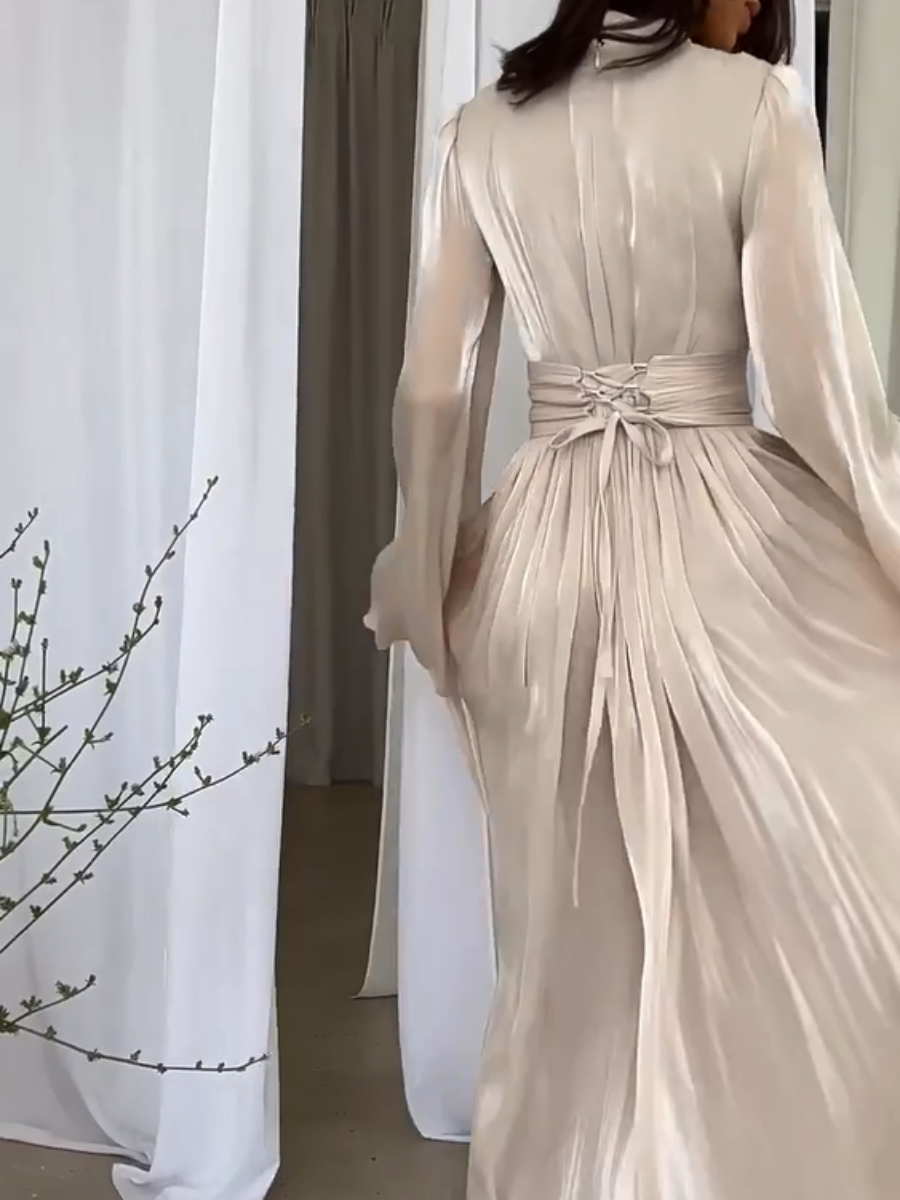 Eleanore - Elegante Plooi met Strik Riem Maxi Gala Jurk
