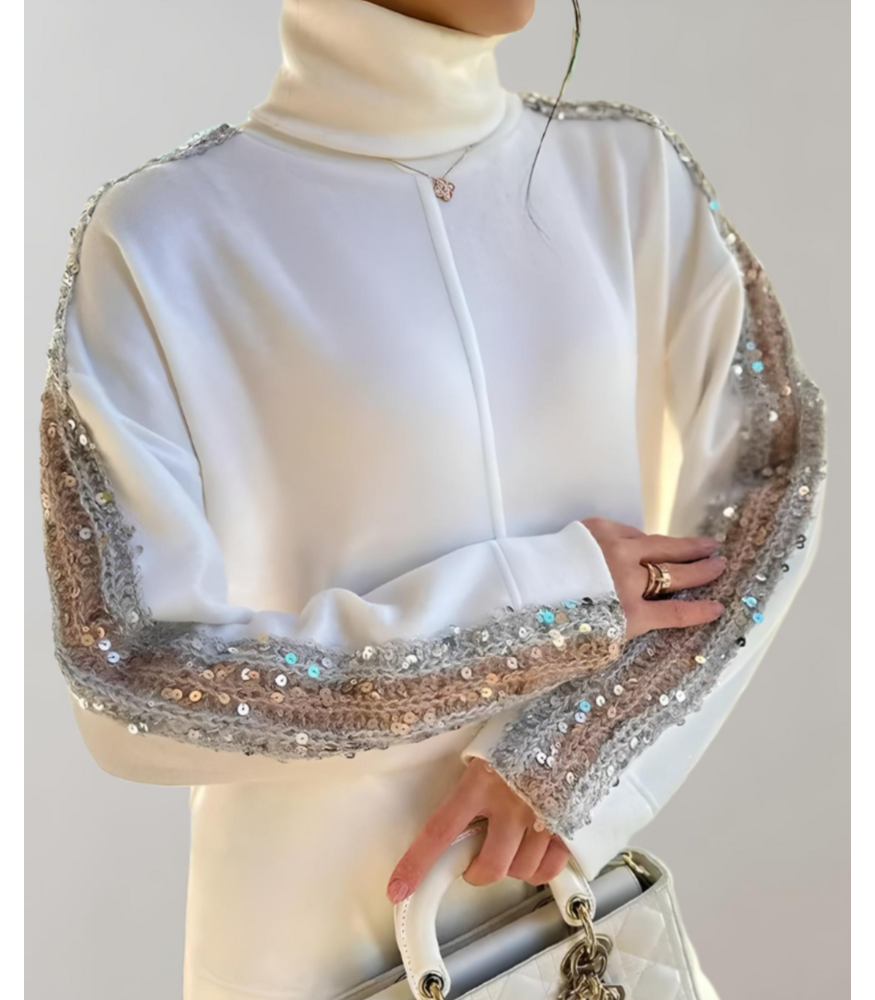 Elena - Witte Glittertrui en Wijde Glitterbroek Set