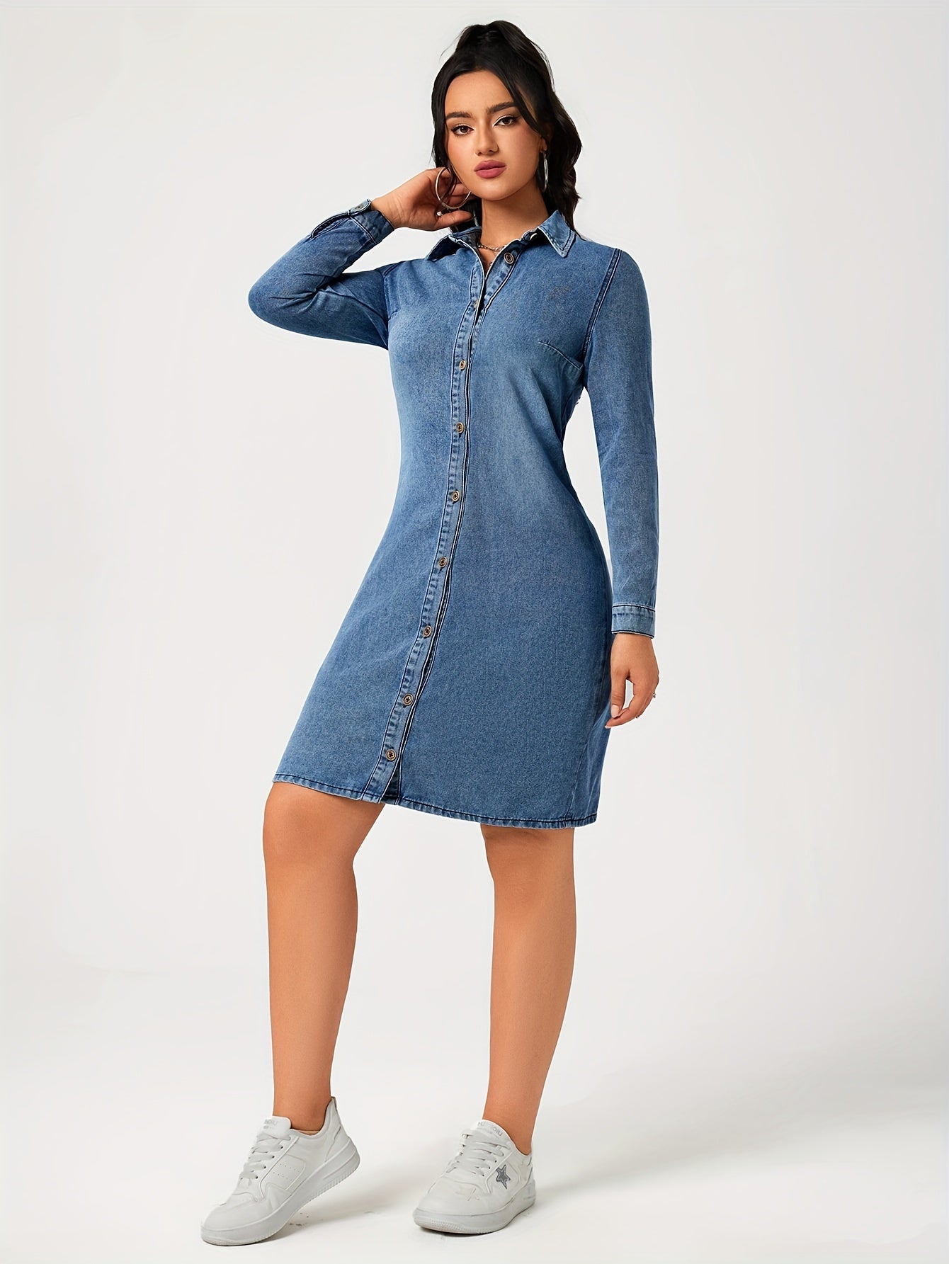 Elina – Stylish Denim Dress with Long Sleeves
