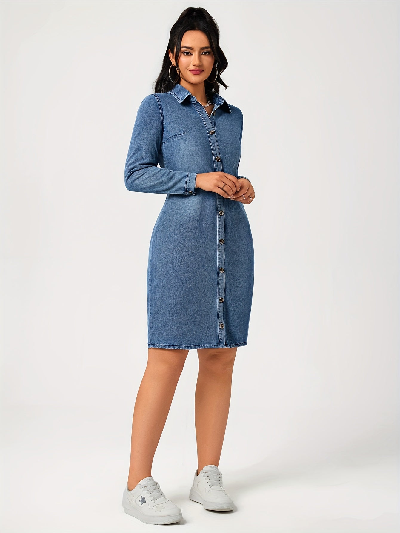 Elina – Stylish Denim Dress with Long Sleeves