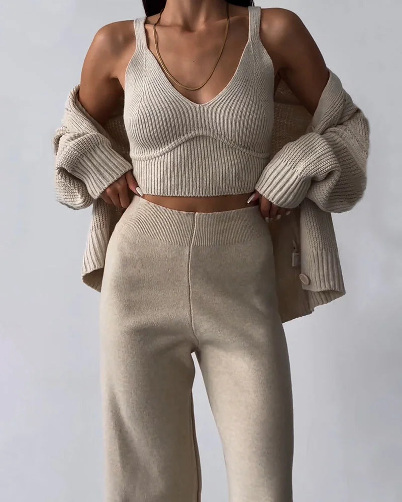 Elyndra - Driedelige Oversized Gebreide Set voor Dames