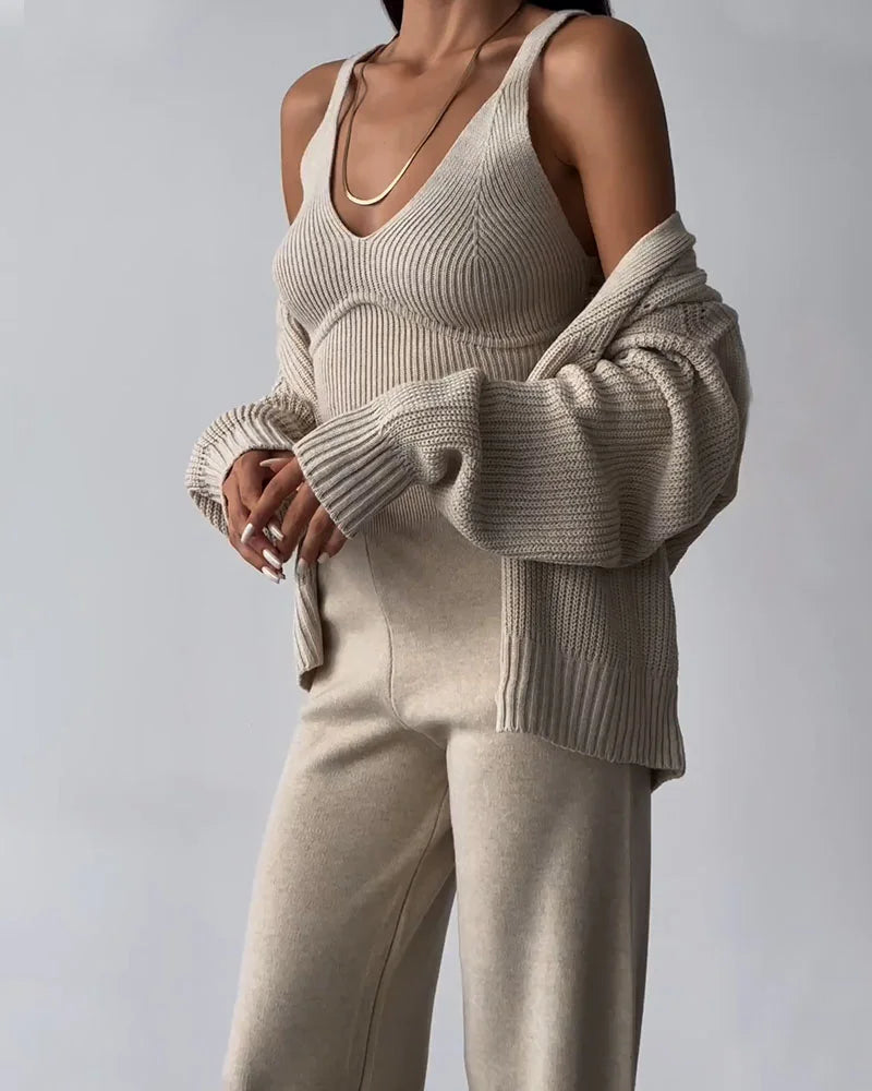 Elyndra - Driedelige Oversized Gebreide Set voor Dames