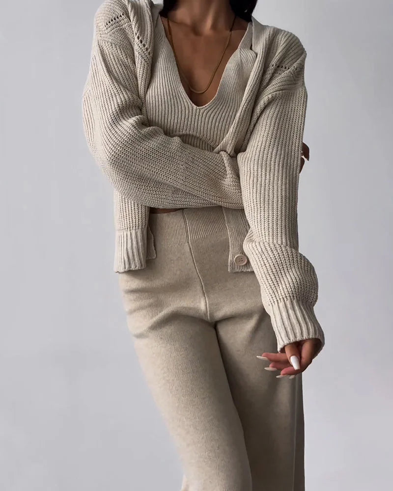 Elyndra - Driedelige Oversized Gebreide Set voor Dames