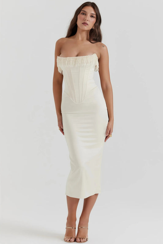 Ember - Crèmekleurige Strapless Midi-Jurk