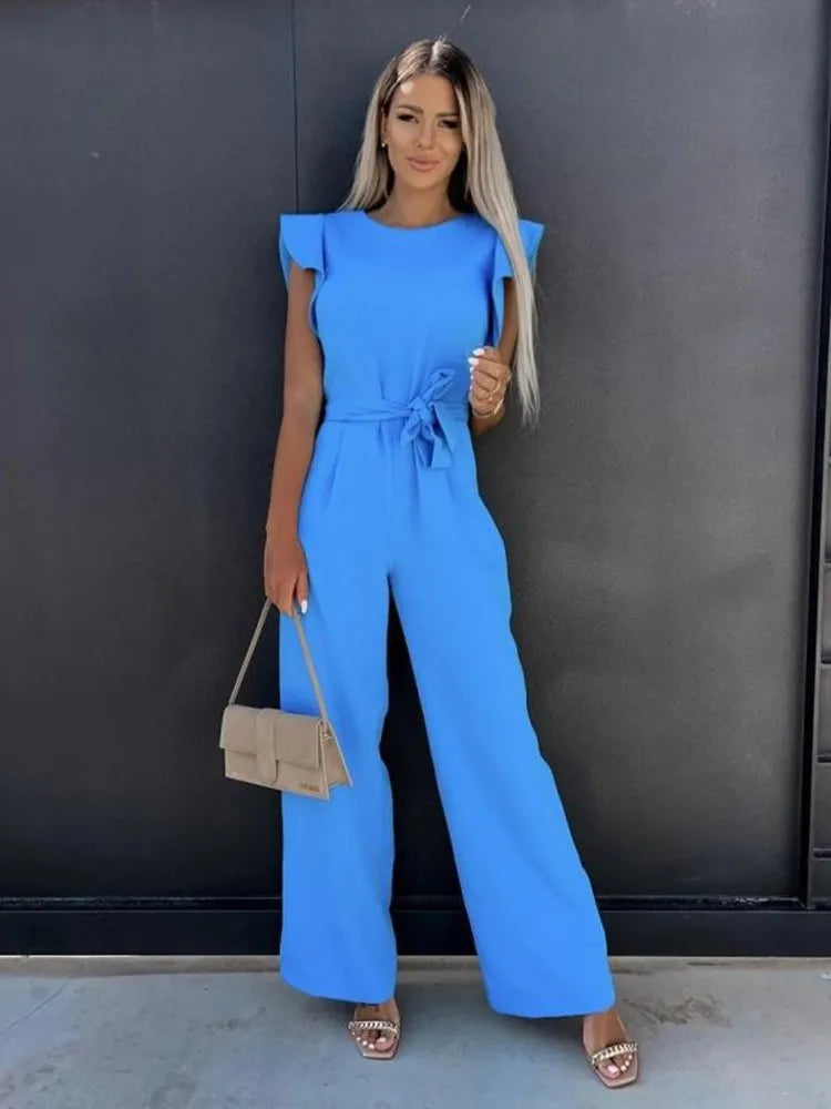 Esin - Jumpsuit met elegante ruches en wijde pijpen