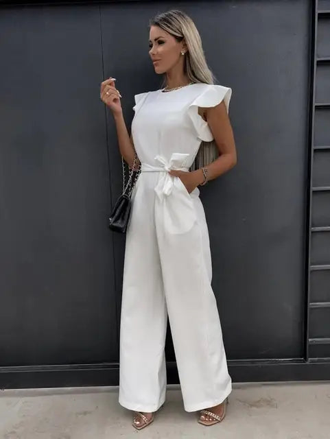 Esin - Jumpsuit met elegante ruches en wijde pijpen
