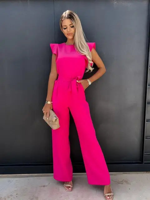 Esin - Jumpsuit met elegante ruches en wijde pijpen