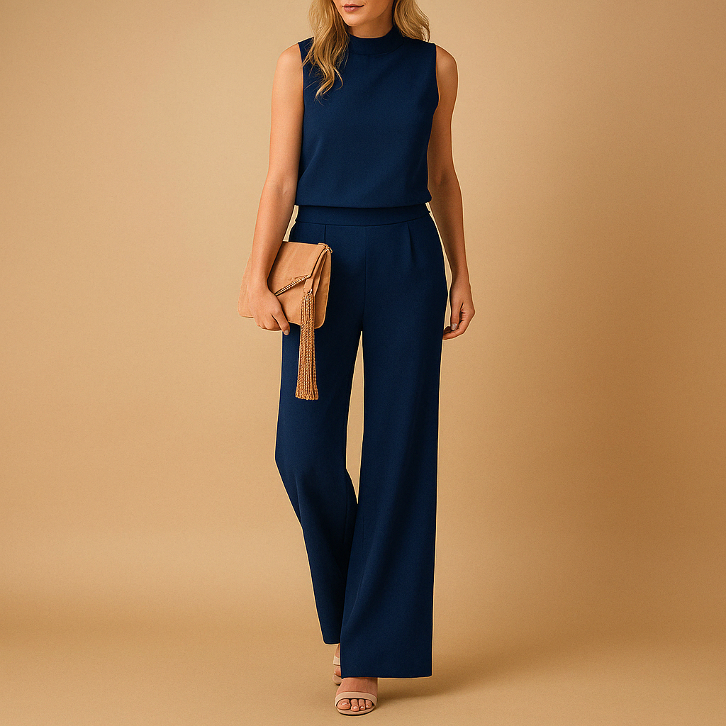 Femma - Jumpsuit met ronde hals en wijde pijpen